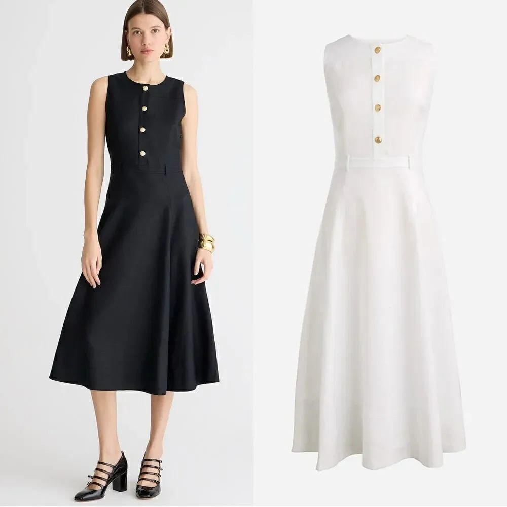 NWT J. Crew Sleeveless midi dress in stretch linen blend in white